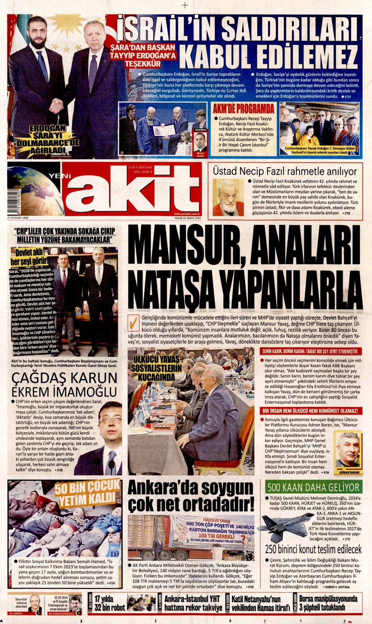 Yeni Akit Gazetesi Manşeti