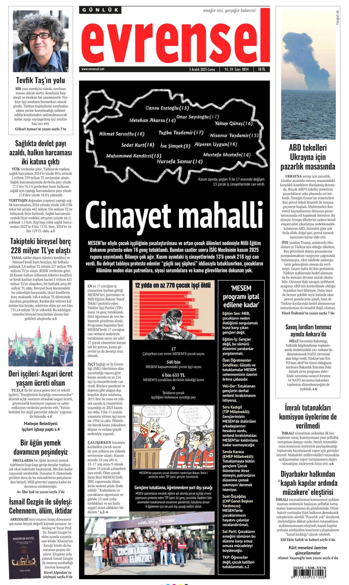 Evrensel Gazetesi Manşeti