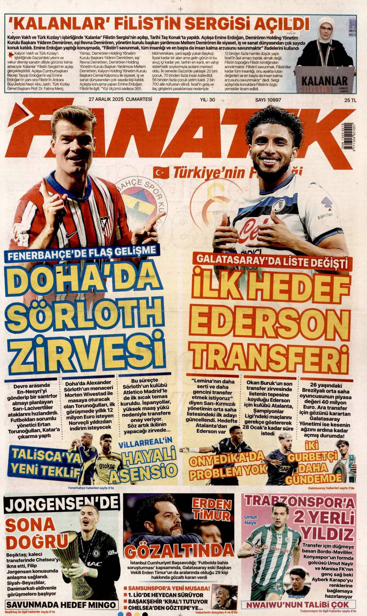 Fanatik gazete manşeti 27 Aralık 2025 Cumartesi
