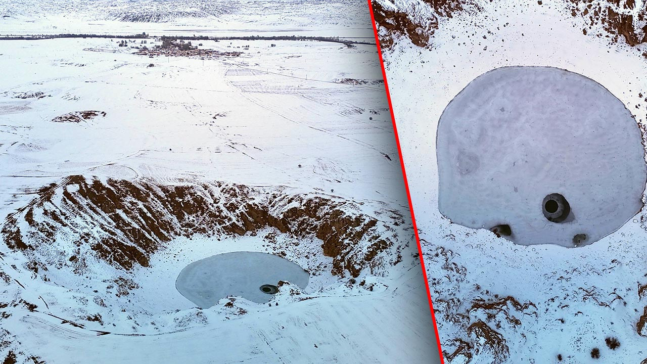 ‘Anadolu’nun Nazar Boncuğu’ Kızılçan Gölü Dondu: Kar 30 Santimetreyi Buldu