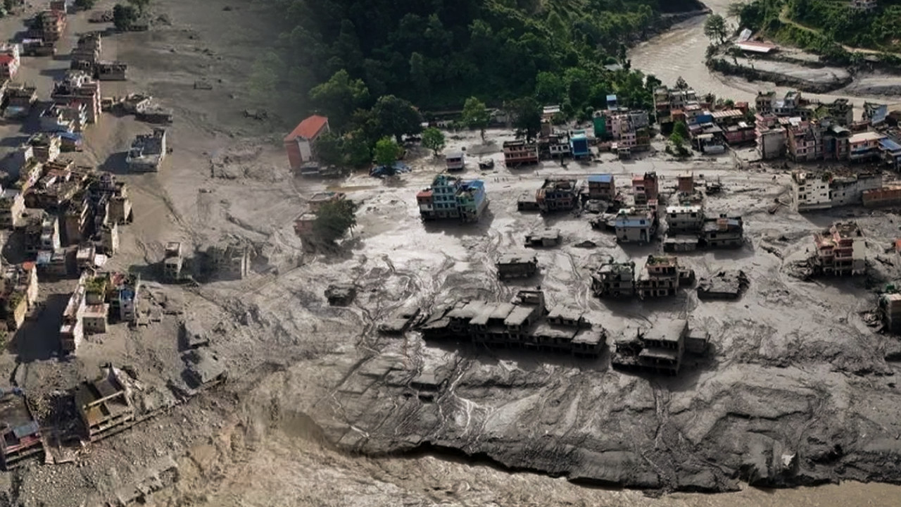 Nepal'deki Kıyamet Havadan Görüntülendi! Buzul Çökmesi Koca Bir Bölgeyi Çamura Gömdü