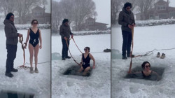 Eksi 20 Derecede Buzlu Suya Girdi, O Anlar Sosyal Medyada Gündem Oldu