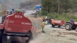 Herkesi Duygulandıran Görüntü... Patlak Tekerlekle Alevleri Söndürmeye Gitti