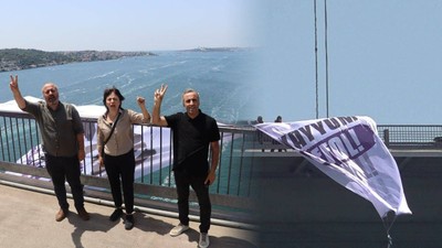 DEM Partili vekillerden Boğaziçi Köprüsü'nde 'kayyım' protestosu: "Kayyım defol" yazılı pankart asıldı
