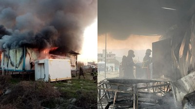 Depremzede Ailenin Kaldığı Konteynerde Yangın