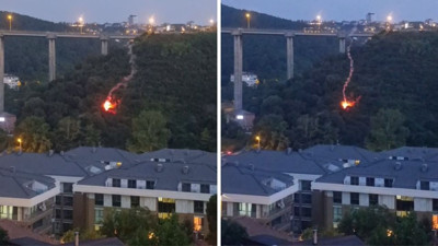İstanbul'da Orman Yangını: Havada Alev Alan Cisim Düşmeden Önce Görüntülendi