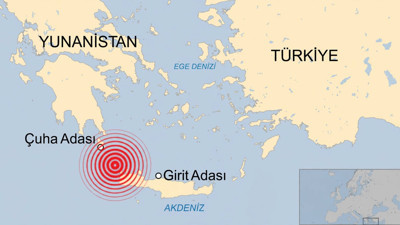 Akdeniz’de Girit Adası Açıklarında 4,3 Büyüklüğünde Deprem