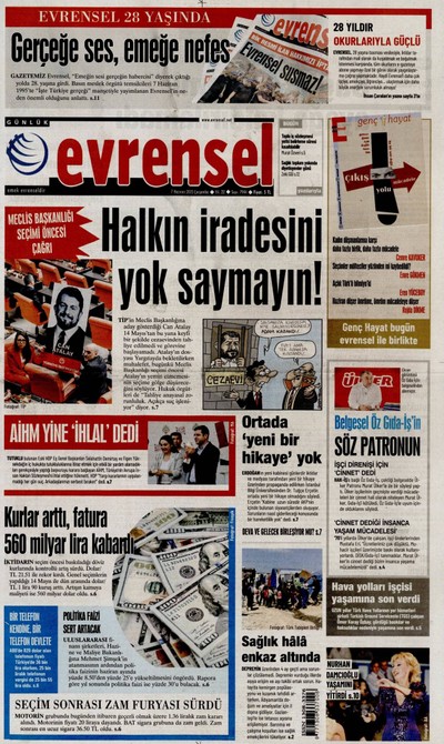 Evrensel Gazetesi Manşeti