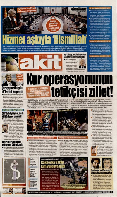 Yeni Akit Gazetesi Manşeti