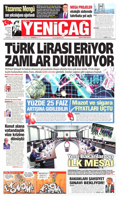Yeniçağ Gazetesi Manşeti