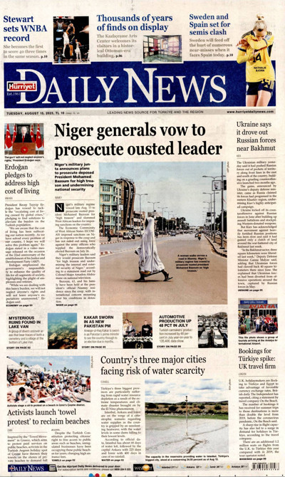 Hürriyet Daily News Gazetesi Manşeti
