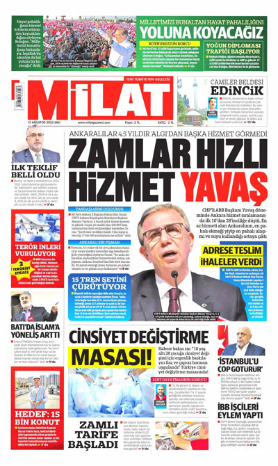 Milat Gazetesi Manşeti