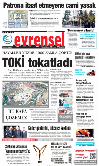 Evrensel Gazetesi Manşeti