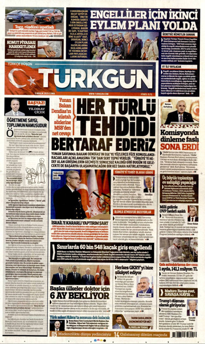 Türkgün Gazetesi Manşeti