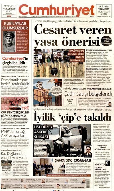 Cumhuriyet Gazetesi Manşeti