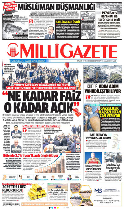 Milli Gazete Gazetesi Manşeti
