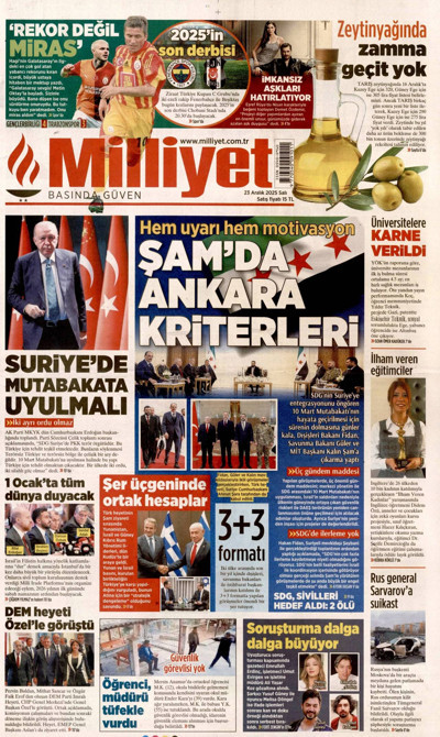 Milliyet Gazetesi Manşeti