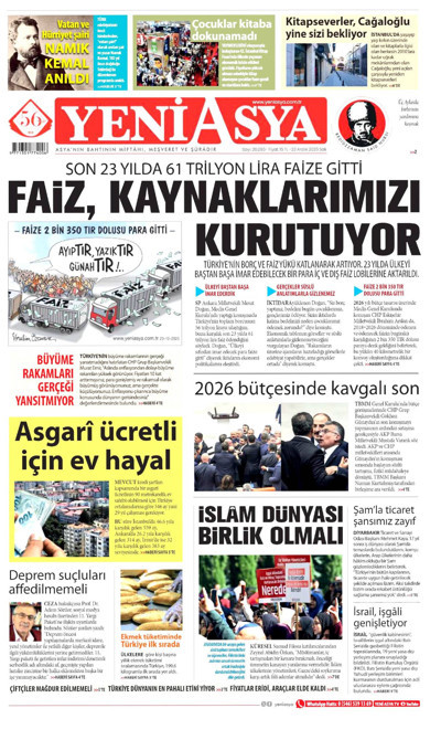 Yeni Asya Gazetesi Manşeti