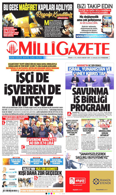 Milli Gazete Gazetesi Manşeti