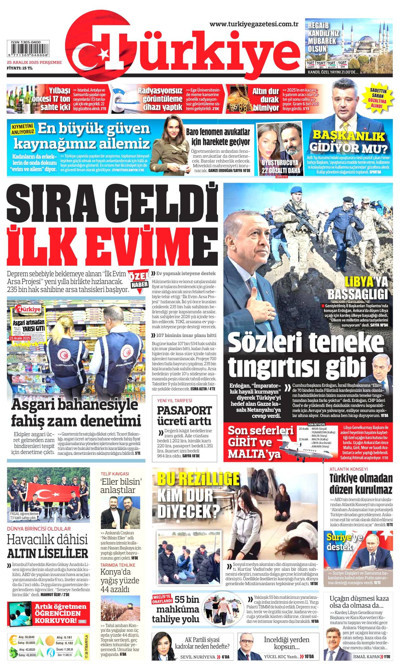 Türkiye Gazetesi Manşeti