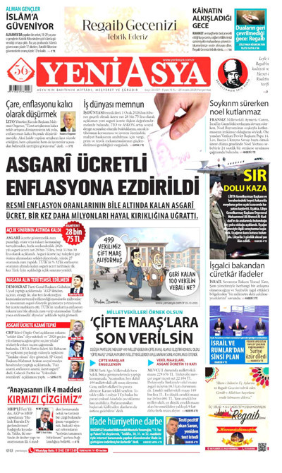Yeni Asya Gazetesi Manşeti
