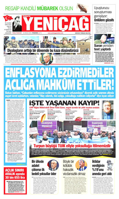 Yeniçağ Gazetesi Manşeti