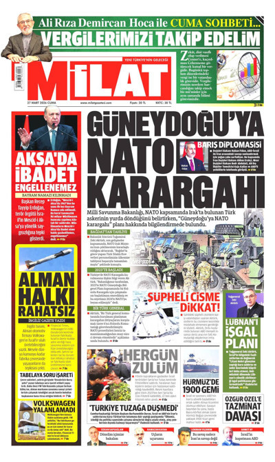 Milat Gazetesi Manşeti