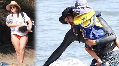 Leighton Meester ve Adam Brody'nin çocuklarıyla plaj keyfi