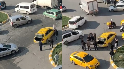 Müşteri 'yakın mesafe' kavgasında taksinin camlarını parçaladı