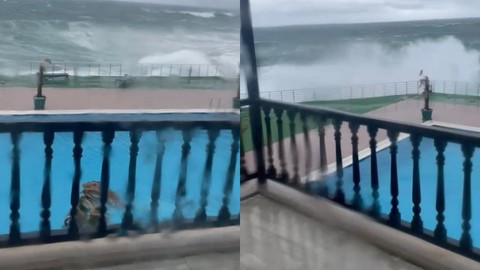 Beykoz’da metrelerce yükselen dalgalar kıyıya vurdu
