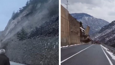Artvin’de heyelan anı kameralara yansıdı