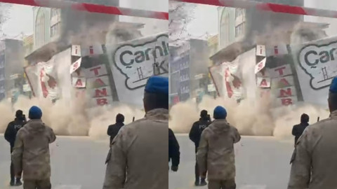 Malatya'daki artçı depremde 4 katlı iş merkezinin çöktüğü anlar kamera