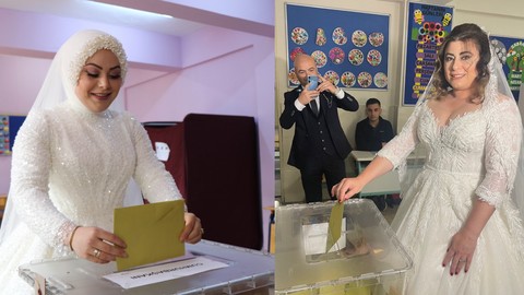 Sandıktan düğüne: Gelinlik ve damatlıkla oy verdiler