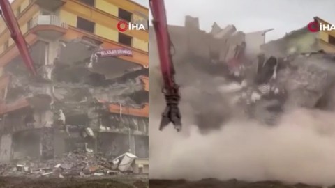 Ağır hasarlı bina yıkım sırasında çöktü