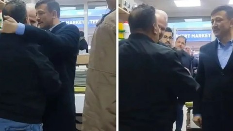 BTP adayının sözleri, AKP adayı Hamza Dağ'ın canını sıktı: Apar topar dükkandan çıktı