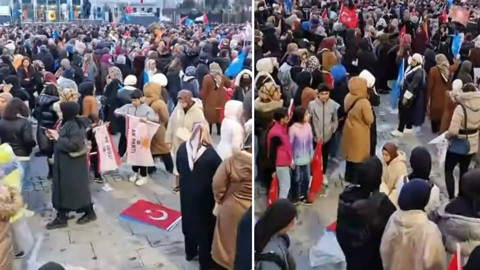 Erdoğan'ın mitinginde Türk Bayrağı'nı yere sererek namaz kıldı