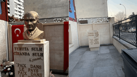 Paris'teki Atatürk Büstüne Çirkin Saldırı
