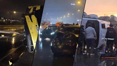 İstanbul'da Sağanak Sonrası Peş Peşe Kazalar! Servis Minibüsü Devrildi