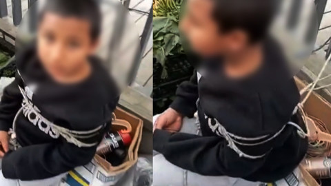 İstanbul'un Göbeğinde Skandal Görüntü! Pazarda Eşofman Çaldığı İddia Edilen Çocuğu İple Bağladılar