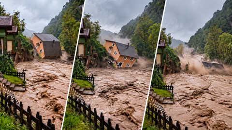 Sapanca'da 5 Dere Birden Taştı, 2 Katlı Lüks Villa Saniyeler İçinde Böyle Yıkıldı