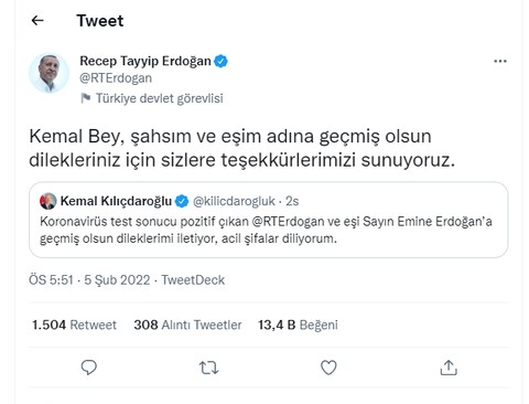 Koronavirüse yakalanan Erdoğan art arda teşekkür etti: Kılıçdaroğlu, Akşener, Babacan, Davutoğlu...
