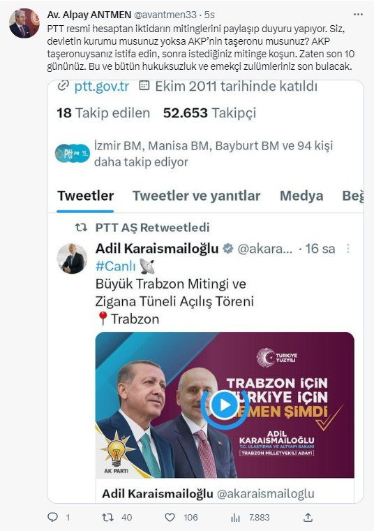 PTT'nin resmi hesabından yapılan paylaşım CHP'yi kızdırdı: 'AKP'nin taşeronu musunuz?' - Resim : 1