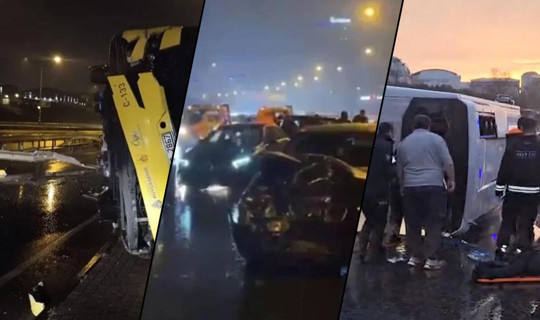 İstanbul'da Sağanak Sonrası Peş Peşe Kazalar! Servis Minibüsü Devrildi