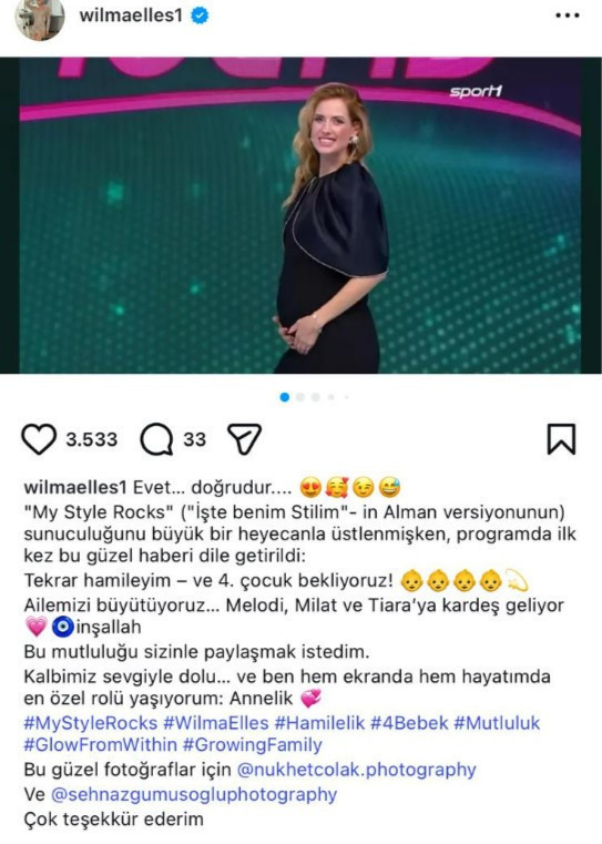 Wilma Elles Dördüncü Kez Anne Oluyor: Sosyal Medya Hesabından Bu Sözlerle Duyurdu - Resim : 1