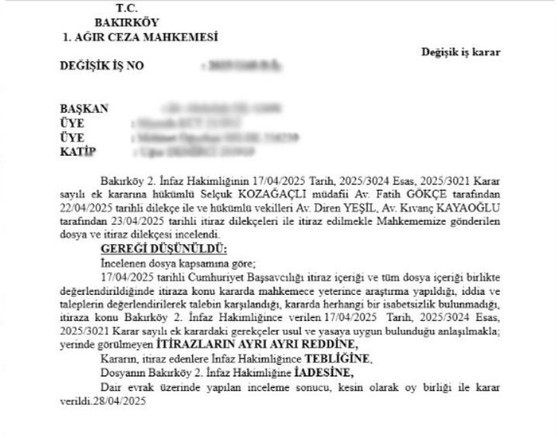 Selçuk Kozağaçlı'nın Tahliye Talebine Ret - Resim : 1