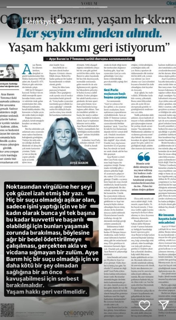 Serenay Sarıkaya'dan 'Ayşe Barım' Paylaşımı: 'Yaşam Hakkı Geri Verilmeli' - Resim : 2