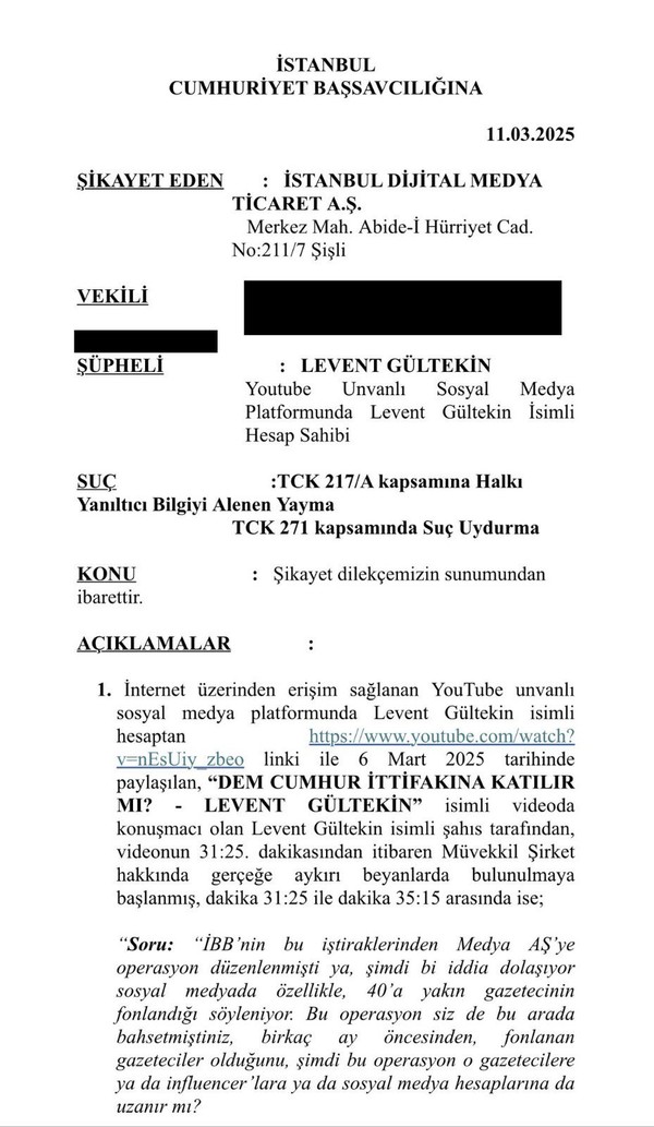 İBB'den Üç Gazeteci Hakkında Suç Duyurusu - Resim : 1