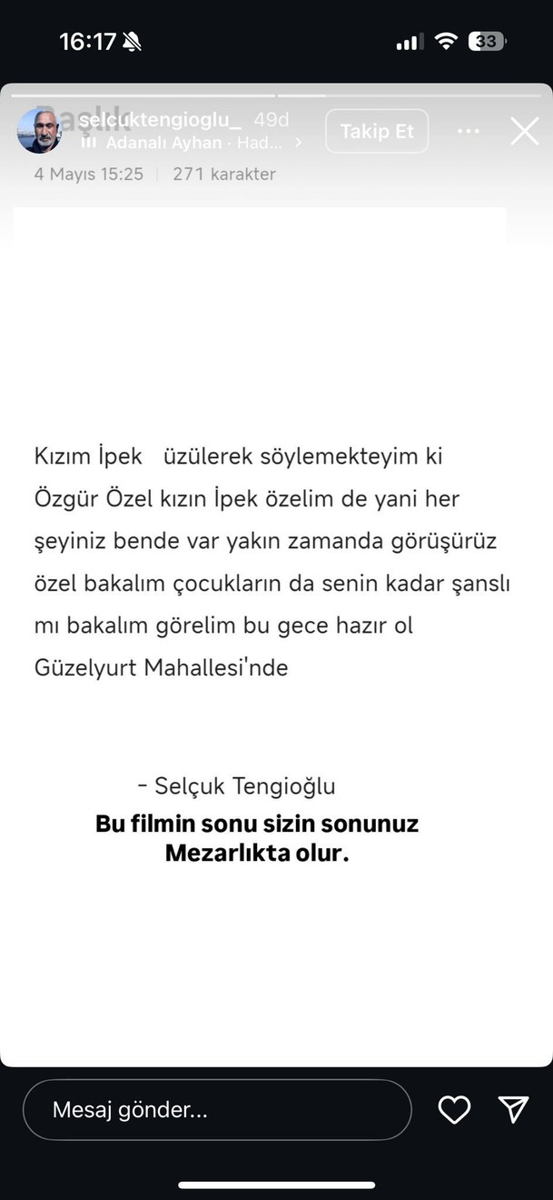 Özgür Özel'in Ailesine Ölüm Tehdidi! Kızının Ev Adresi Paylaşıldı: 'Filmin Sonu Mezarlıkta Olur' - Resim : 1