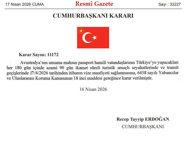 Avustralya Vatandaşlarına Vize Muafiyeti Getirildi - Resim : 1