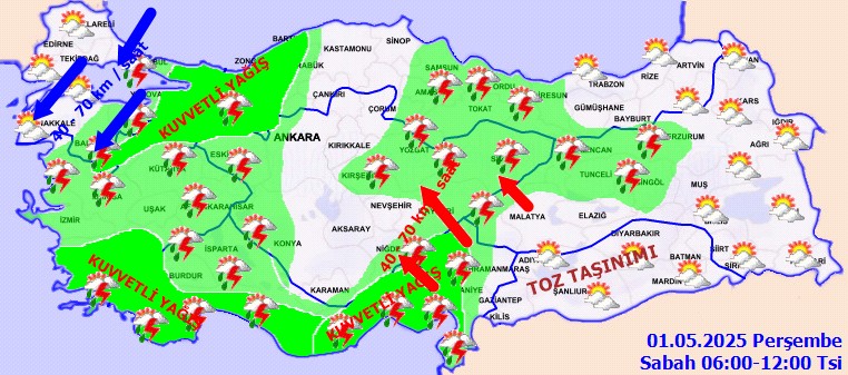 Meteoroloji'den Çok Sayıda İl İçin Sağanak, Fırtına ve Toz Taşınımı Uyarısı: İstanbul, Ankara, İzmir Listede... - Resim : 1